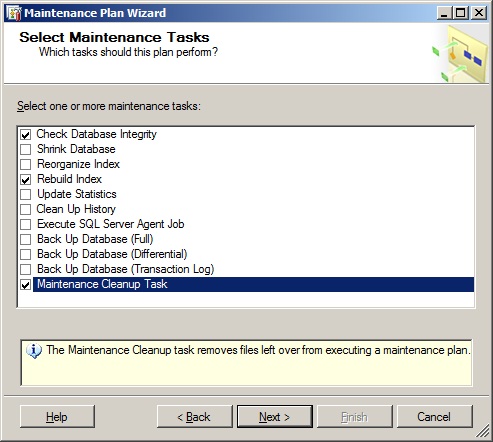 Select Maintenance Tasks page