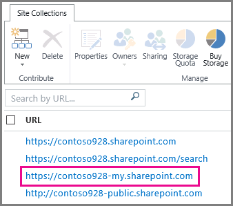 Screenshot of MySite URL in SharePoint Online