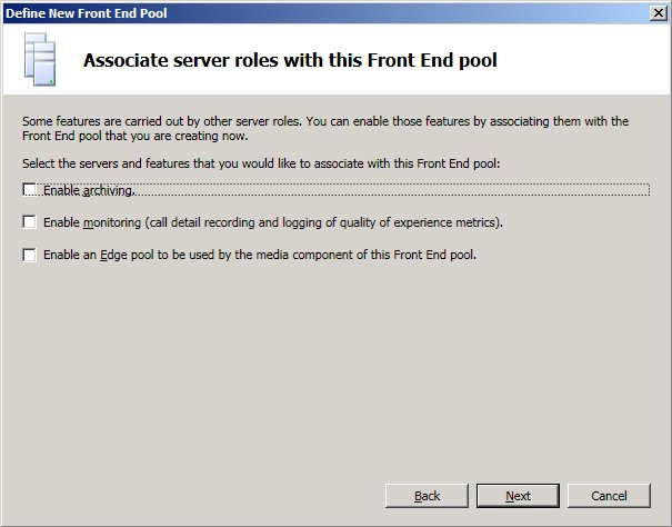 Define Front End Pool Associate Server Roles