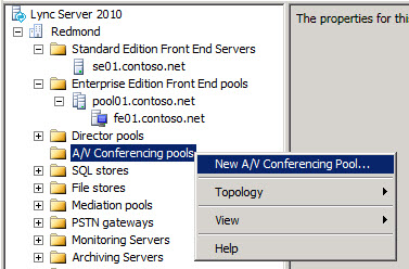 New A/V Conferencing Pool menu
