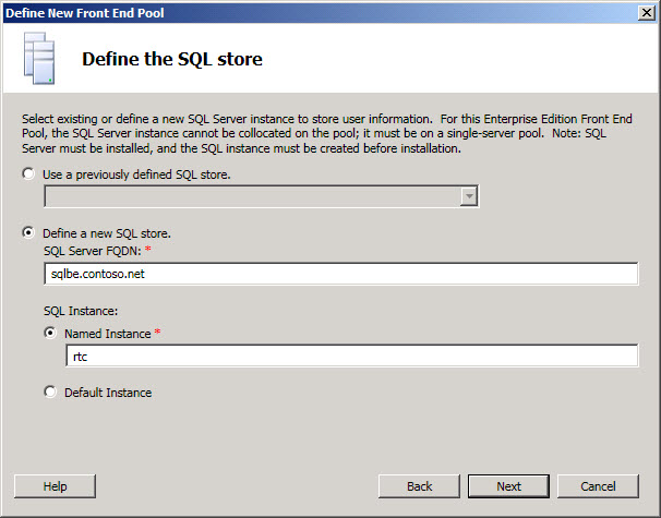 Define the SQL Store