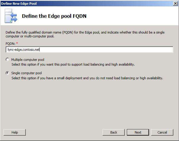 Define the Edge Pool FQDN dialog box
