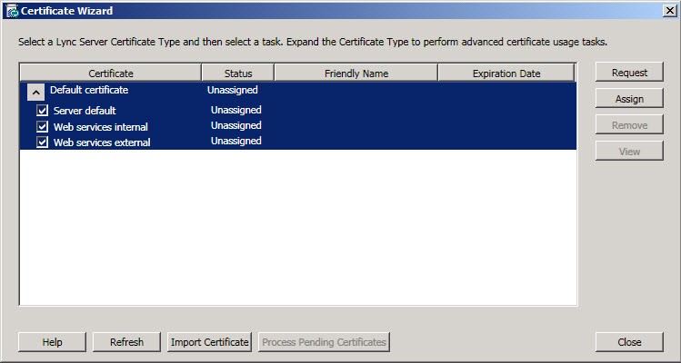 Certificate Wizard: Select Certificates