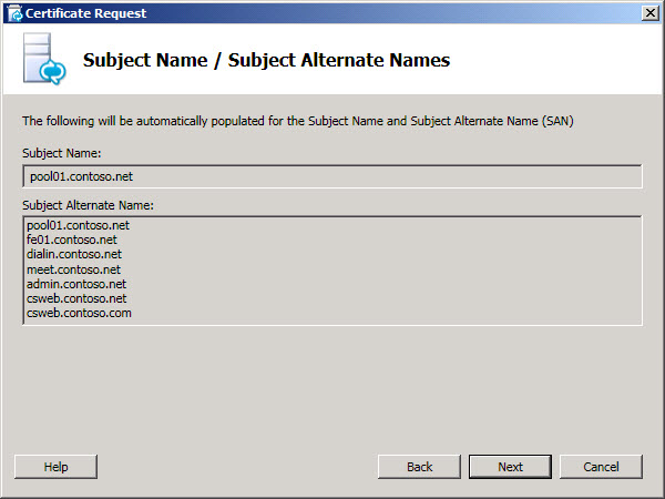 Subject Name / Subject Alternate Names page