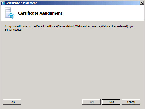 Certificate Assignment dialog box