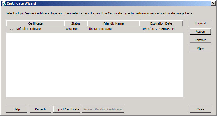 Certificate Wizard page