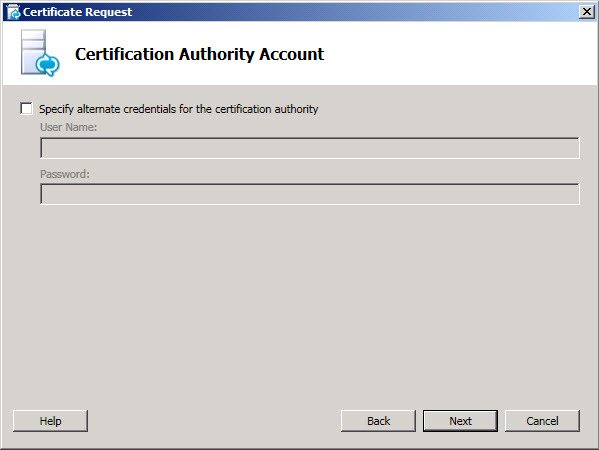 Certification Authority Account dialog box
