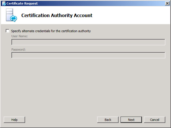 Certification Authority Account dialog box