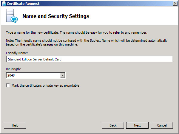 Name and Security Settings dialog box