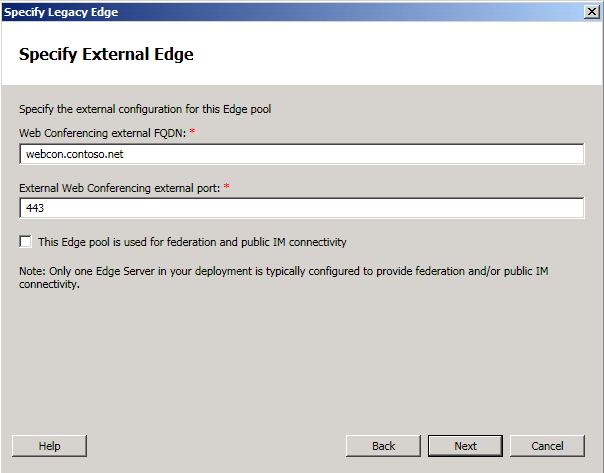 Topology Builder Specify External Edge page