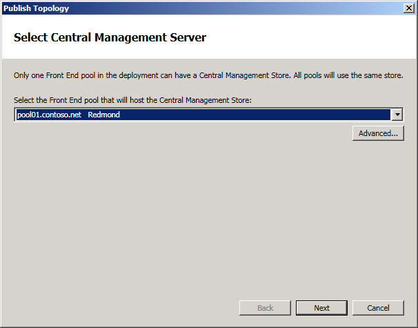 Topology Builder Select Central Management Server