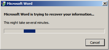 Microsoft Word is trying to recover your information. This may take several minutes.