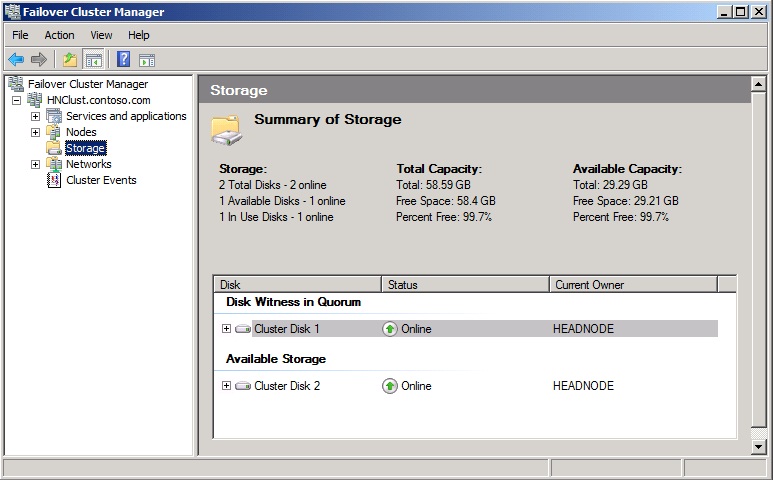 Failover Cluster Manager, Summary of Storage
