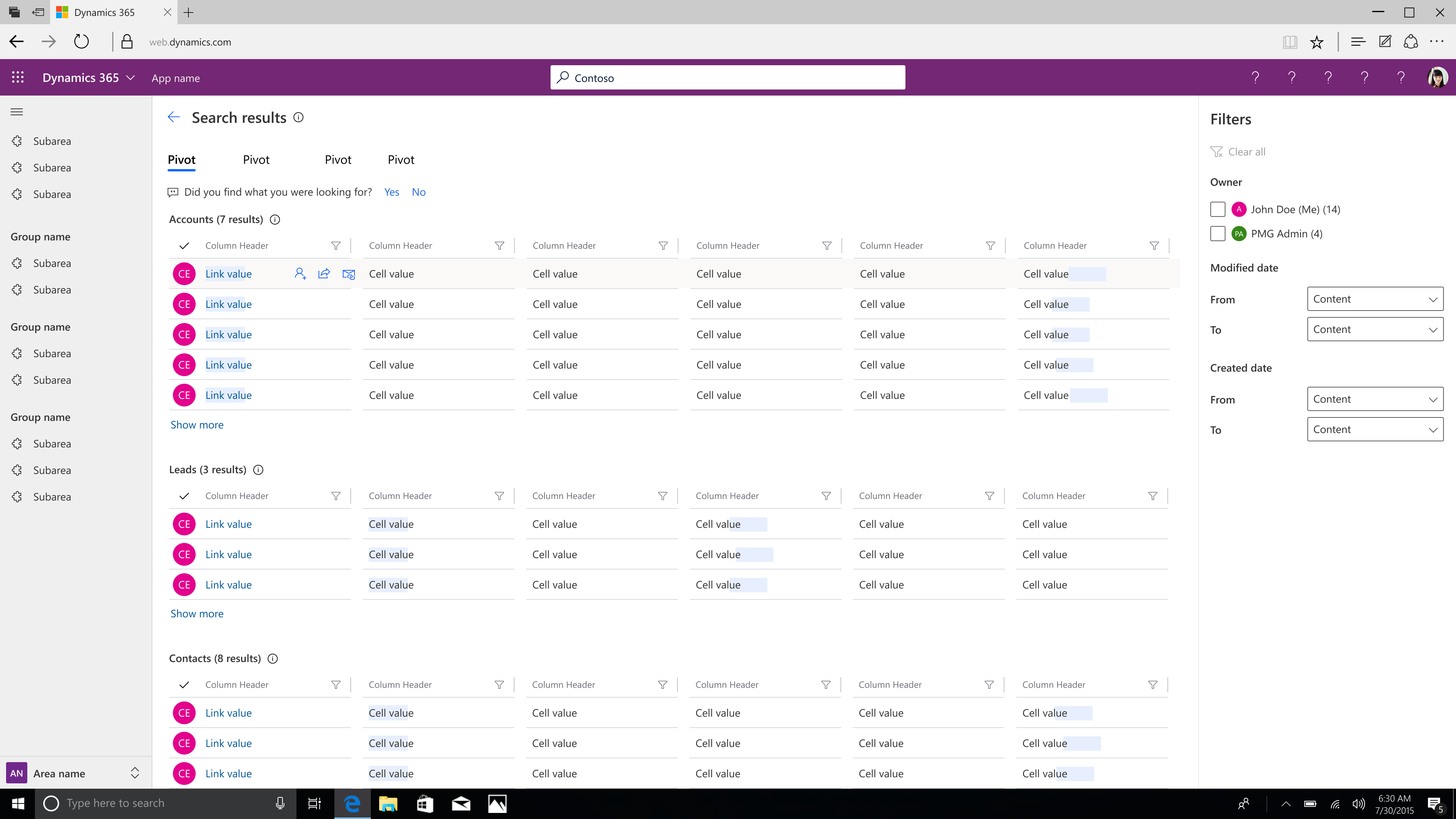 Search results with quick actions Search results with quick actions