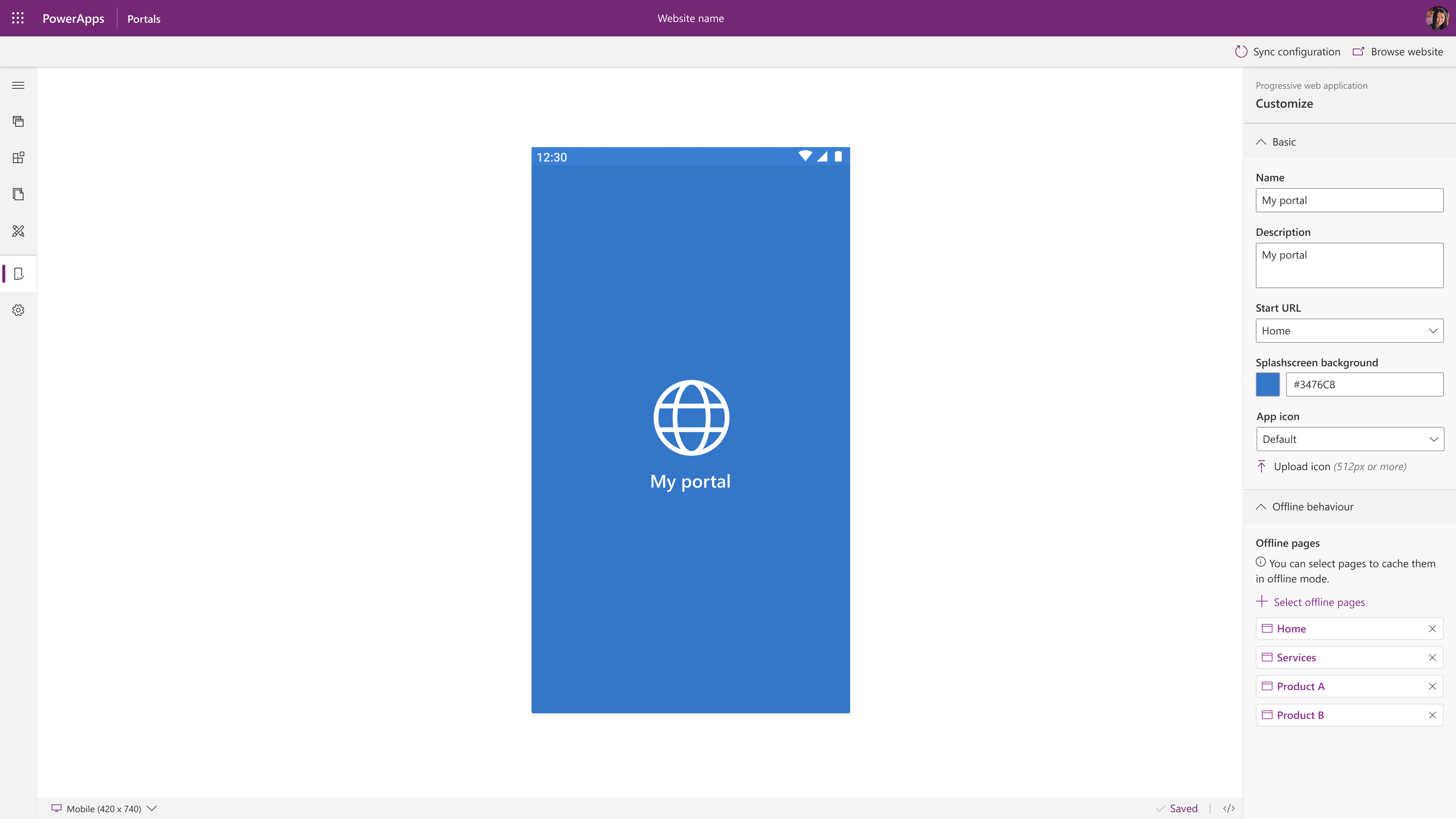 PWA offline cached pages.