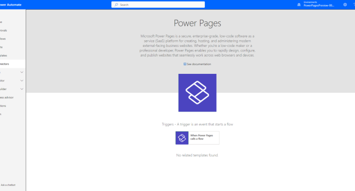 Screenshot of Power Pages connector.