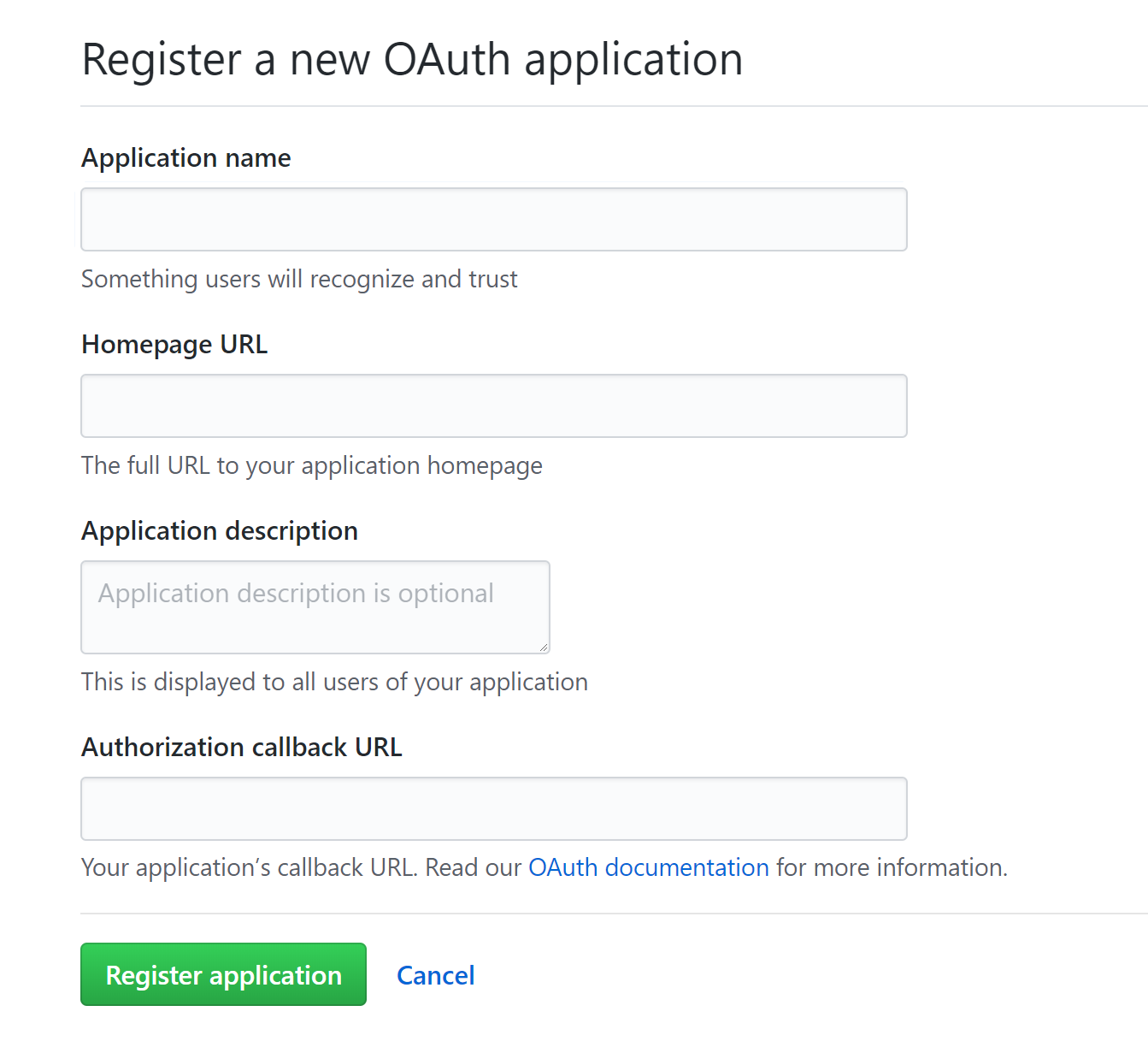 Creating a new Oauth app in GitHub