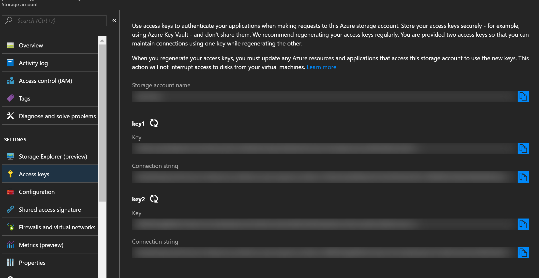 Storage account access keys