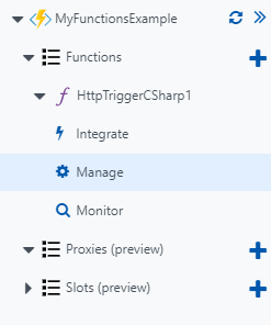 Azure Functions Manage tab