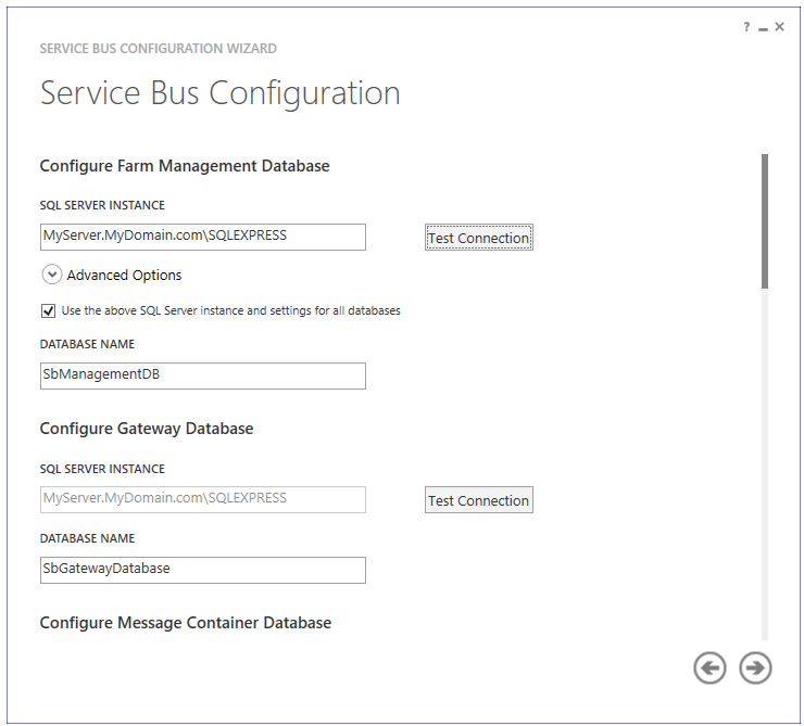 Service Bus Configuration Wizard