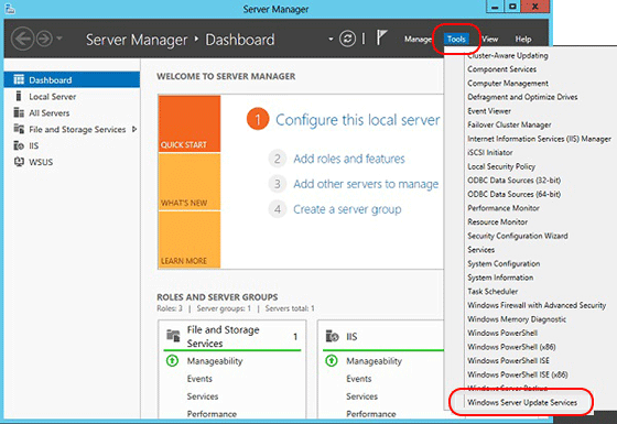 WSUS_Wiz0 Server Manager Dashboard menu
