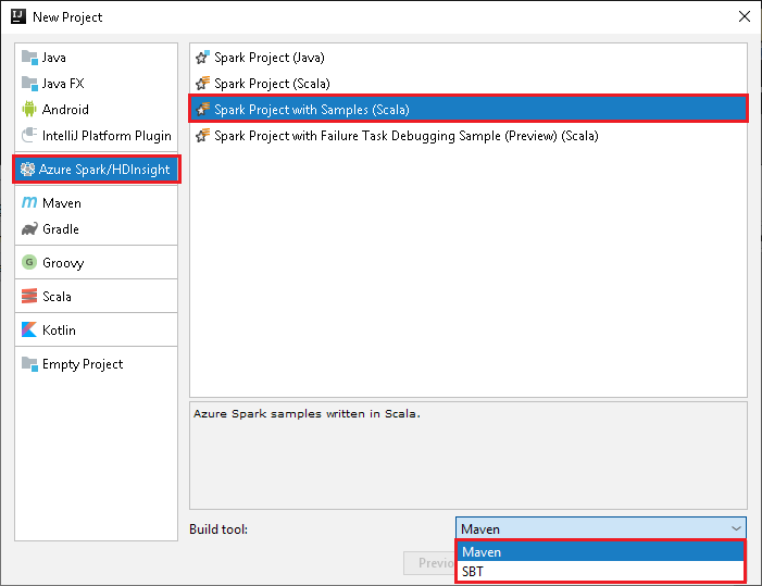The New Project dialog box