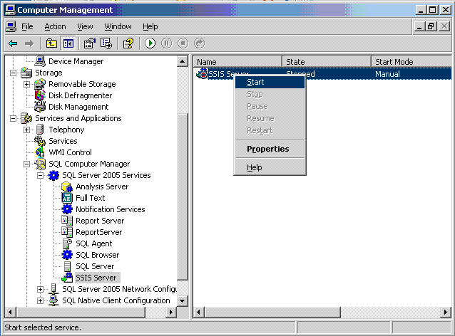 Figure 5: Starting the SSIS Server