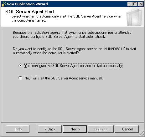 Figure 10. Specifying how SQL Server Agent starts