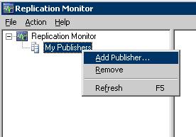 Figure 27. Adding a Publisher to Replication Monitor
