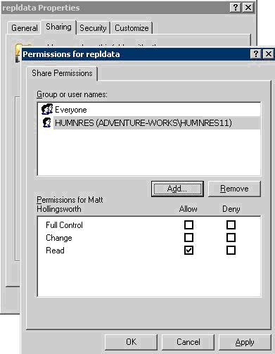 Figure 36. Configuring permissions to the snapshot folder