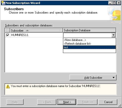 Figure 45. Specifying a subscription database