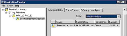 Figure 55. Viewing subscription status in Replication Monitor