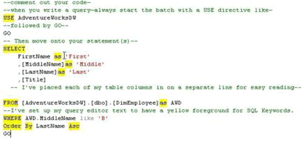 Figure 8: Query formatting via the Query Editor