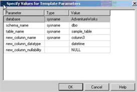 Figure 10: Specify Values for Template Parameters window