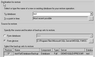 Figure 15: Database Restore dialog box