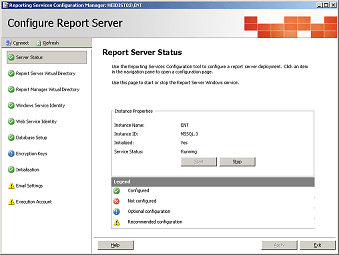 Reporting Services Configuration Startup page