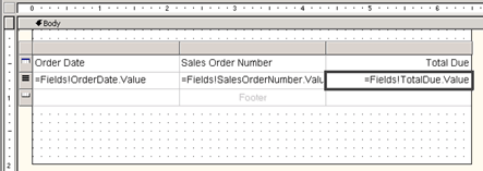 Table data region with fields