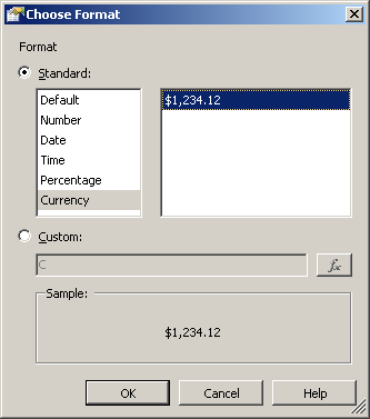Choose Currency Format dialog box