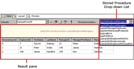 SQL query designer in stored procedure view