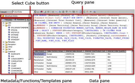 Analysis Services MDX query designer, query view