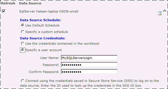 Data source options in a schedule definition page