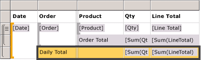 Design view: Daily total row in basic table