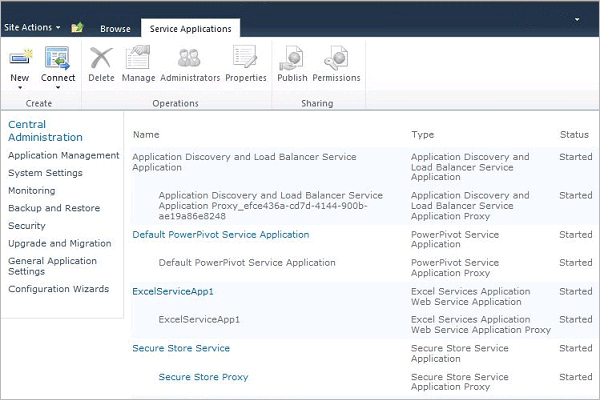 Screenshot of ManageService Application page