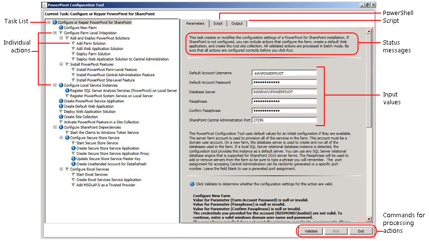 Configuration Tool user interface