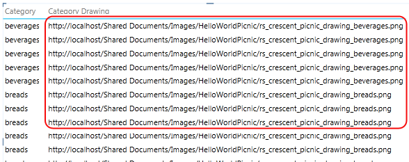 Image URLs appear as text in a report