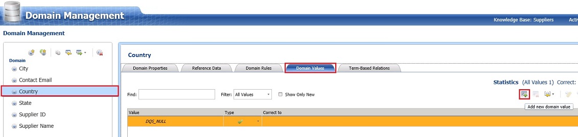 Add New Domain Value - Toolbar Button