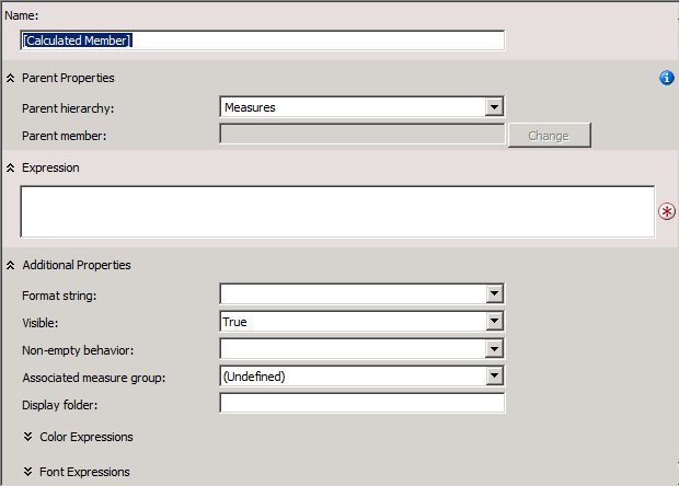 Calculation Expressions pane form