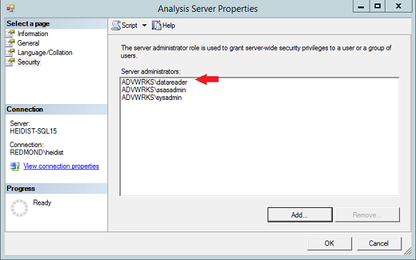 Granting admin rights to service account in SSMS