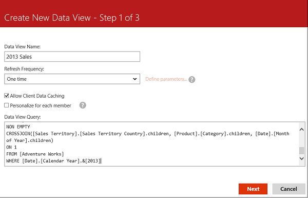 Data view definition in Control Panel