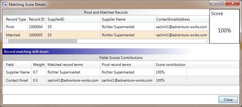 Matching Score Details Dialog Box Matching Score Details Dialog Box